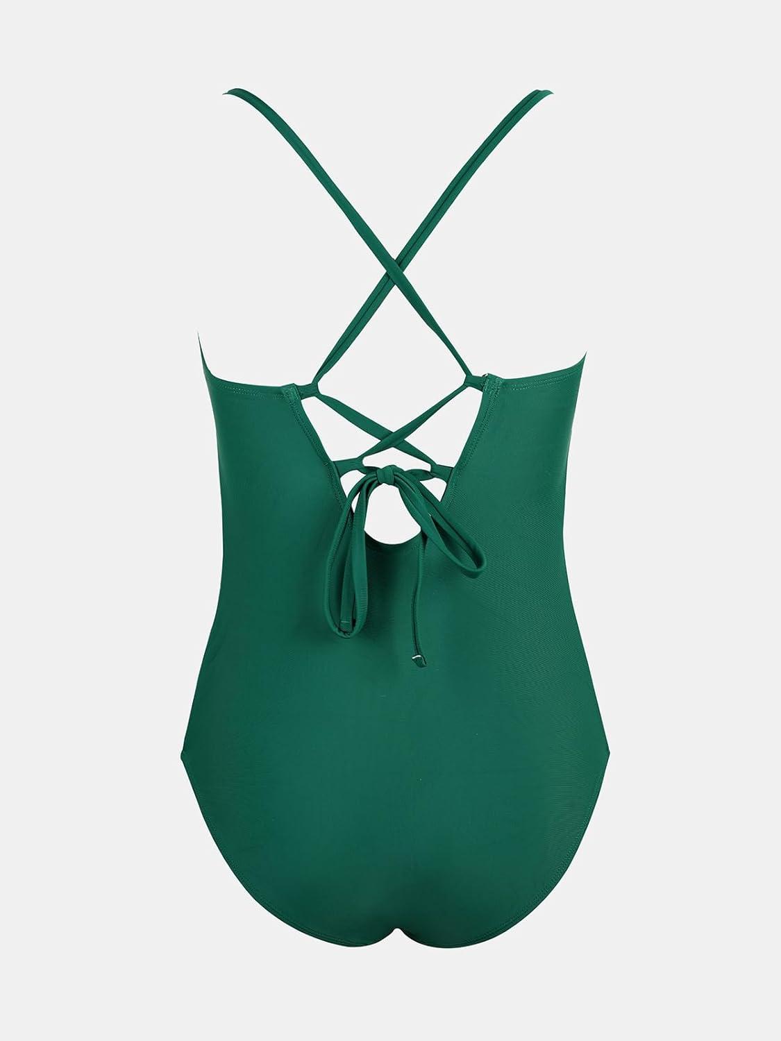 imageCUPSHE Maternity One Piece Swimsuit Scoop Neck Womens Bathing Suit Scalloped Lace up Back Criss Cross Tie PregnancyGreen