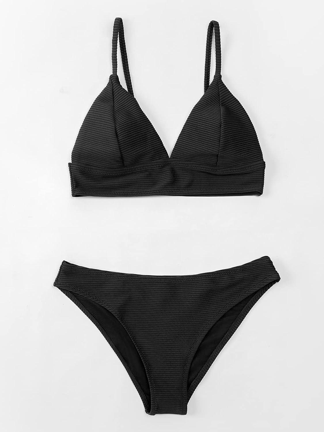 imageCUPSHE Women Bikini Set Solid Color Sexy Triangle Two Piece SwimsuitBlack