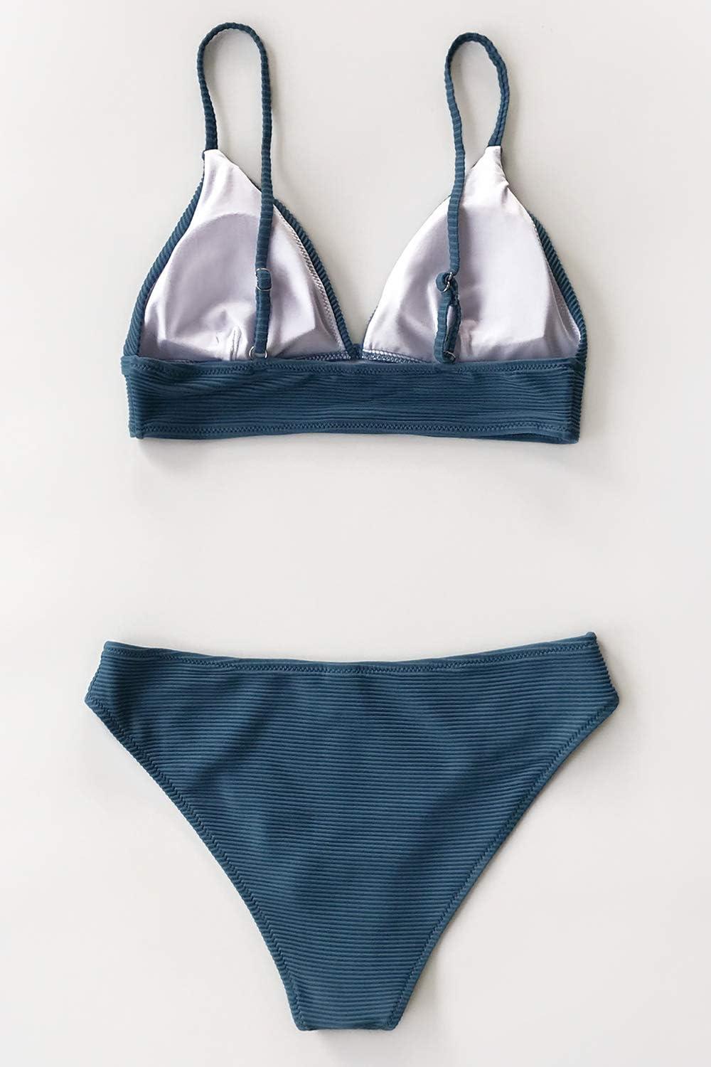 imageCUPSHE Women Bikini Set Solid Color Sexy Triangle Two Piece SwimsuitNavy