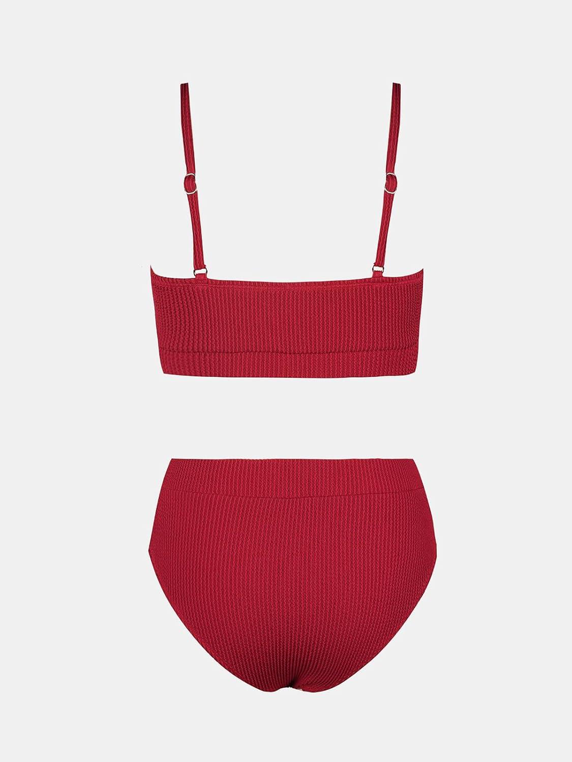 imageCUPSHE Womens Bikini Set Two Piece Swimsuits High Waisted Scoop Neck Spaghetti Adjustable Straps TexturedBurgundy