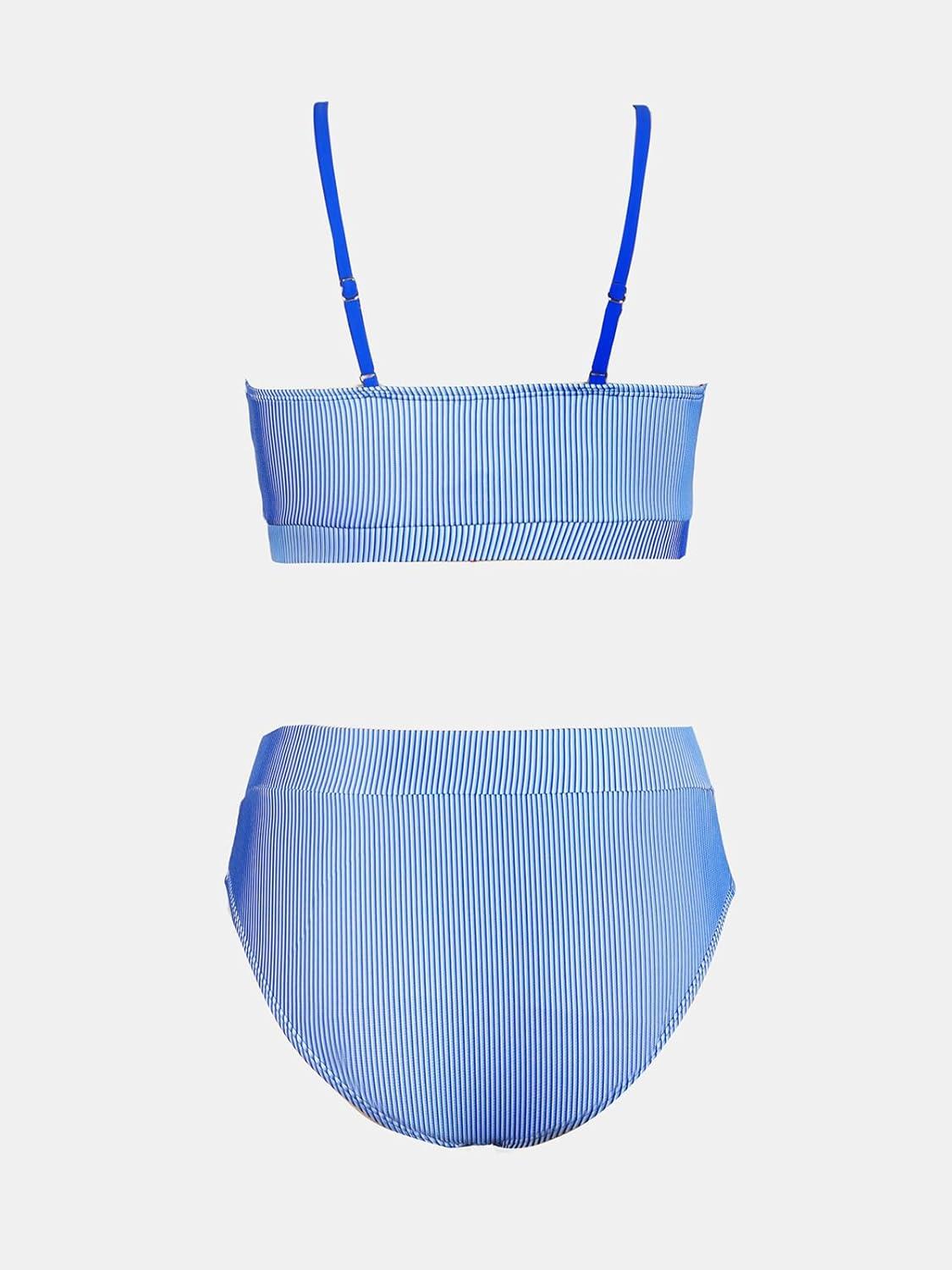 imageCUPSHE Womens Bikini Set Two Piece Swimsuits High Waisted Scoop Neck Spaghetti Adjustable Straps TexturedDark Royal Blue
