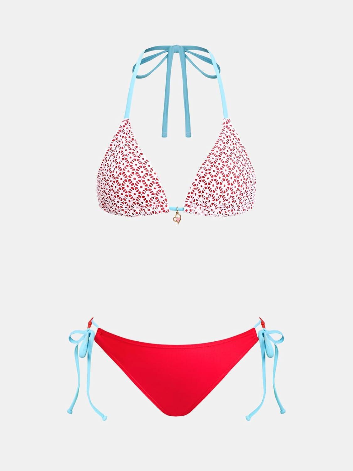 imageCUPSHE Womens Bikini Sets Halter V Neck Two Piece Swimsuits Adjustable Self Tie Straps Drawstring Swimwear CheekyRedSky Blue