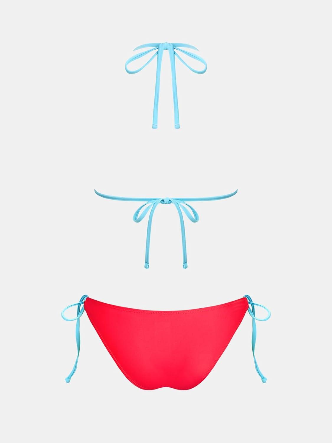 imageCUPSHE Womens Bikini Sets Halter V Neck Two Piece Swimsuits Adjustable Self Tie Straps Drawstring Swimwear CheekyRedSky Blue