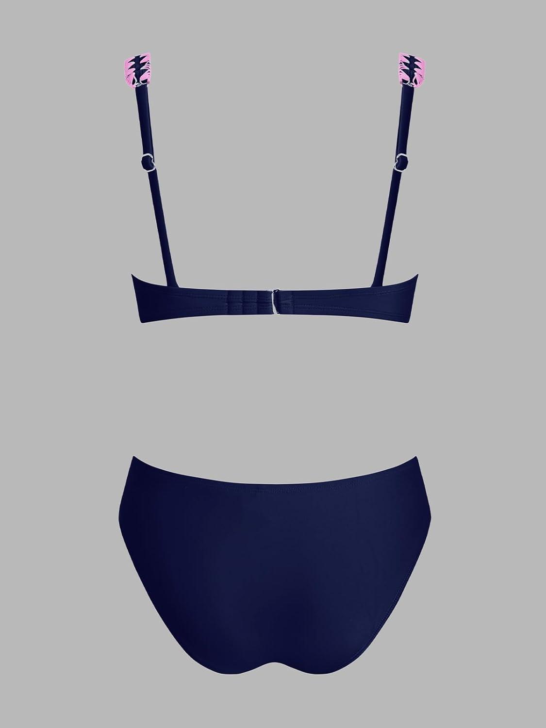 imageCUPSHE Womens Bikini Sets Sweetheart Neck Adjustable Wide Straps Swimsuit Stitching Bathing Suit Mid RiseNavy Blue