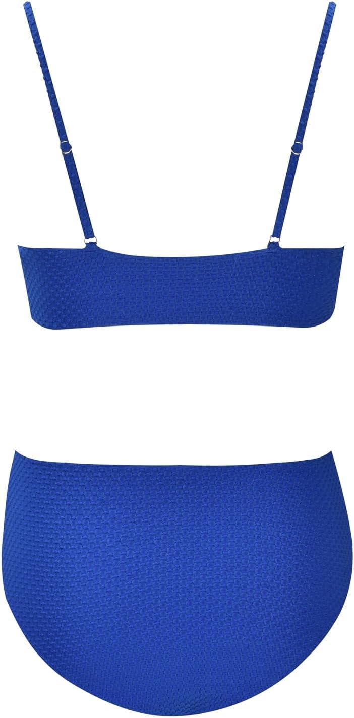 imageCUPSHE Womens Bikini Sets Two Piece Bathing Suit High Waisted Ribbed Texture Widen TrimNavy Blue