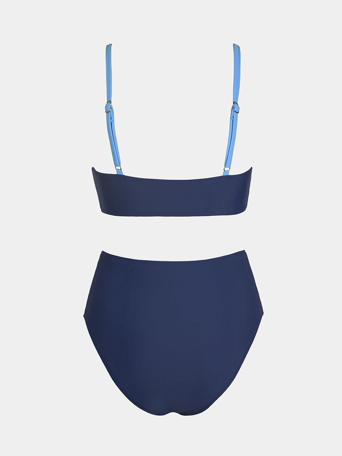 imageCUPSHE Womens Bikini Sets Two Piece Swimsuit High Waisted V Neck Twist Front Adjustable Spaghetti Straps Bathing SuitBaby BlueNavy Blue