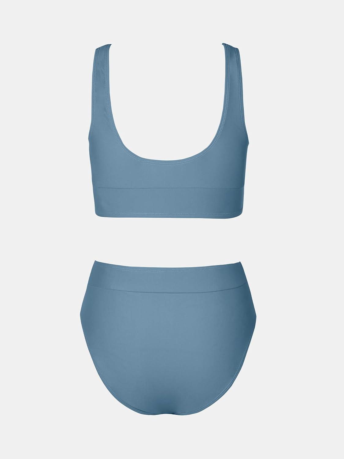 imageCUPSHE Womens Bikini Sets Two Piece Swimsuit Scoop Neck Tank Wide Straps Midkini StitchingBlue
