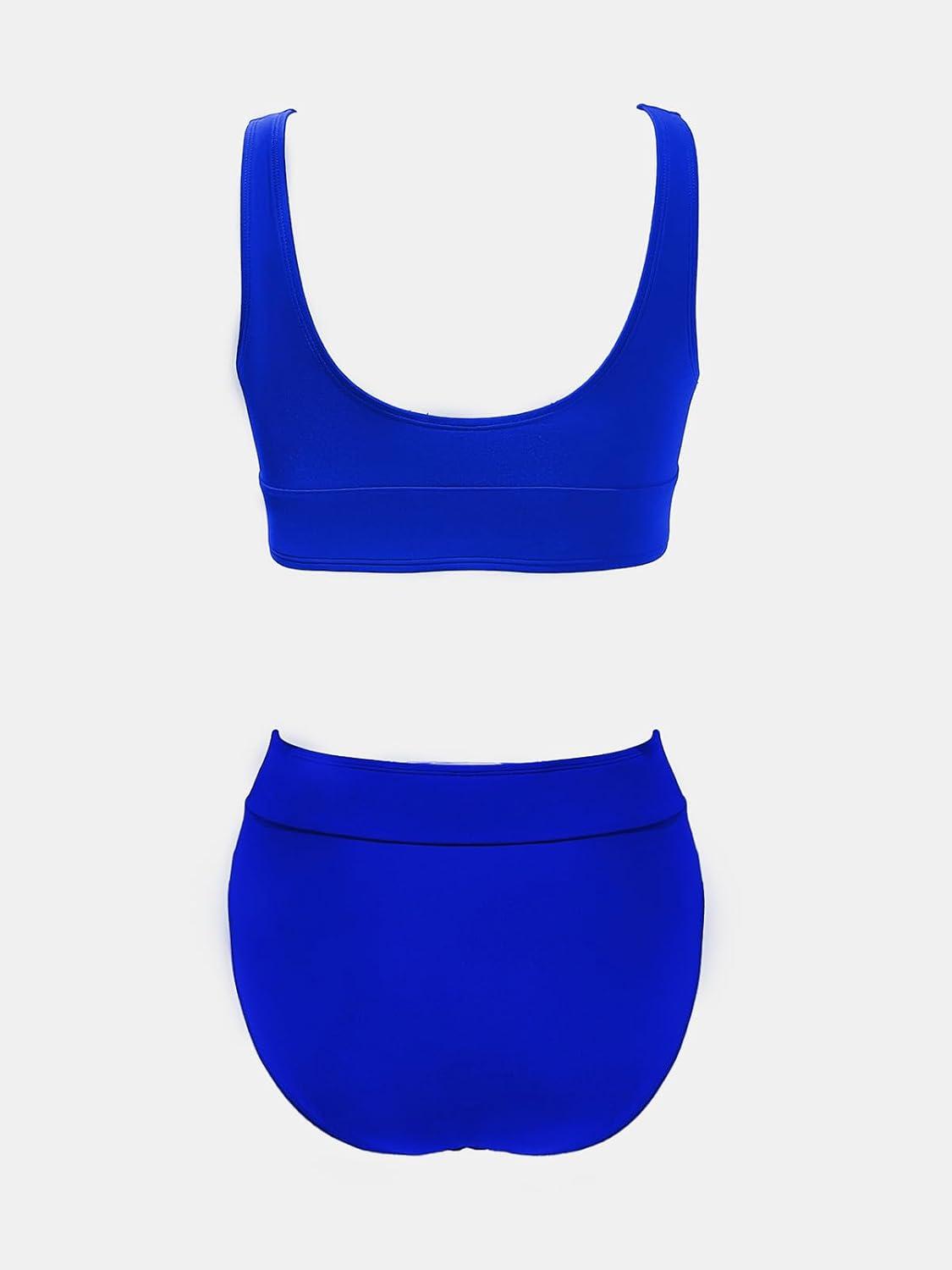 imageCUPSHE Womens Bikini Sets Two Piece Swimsuit Scoop Neck Tank Wide Straps Midkini StitchingLapis Blue