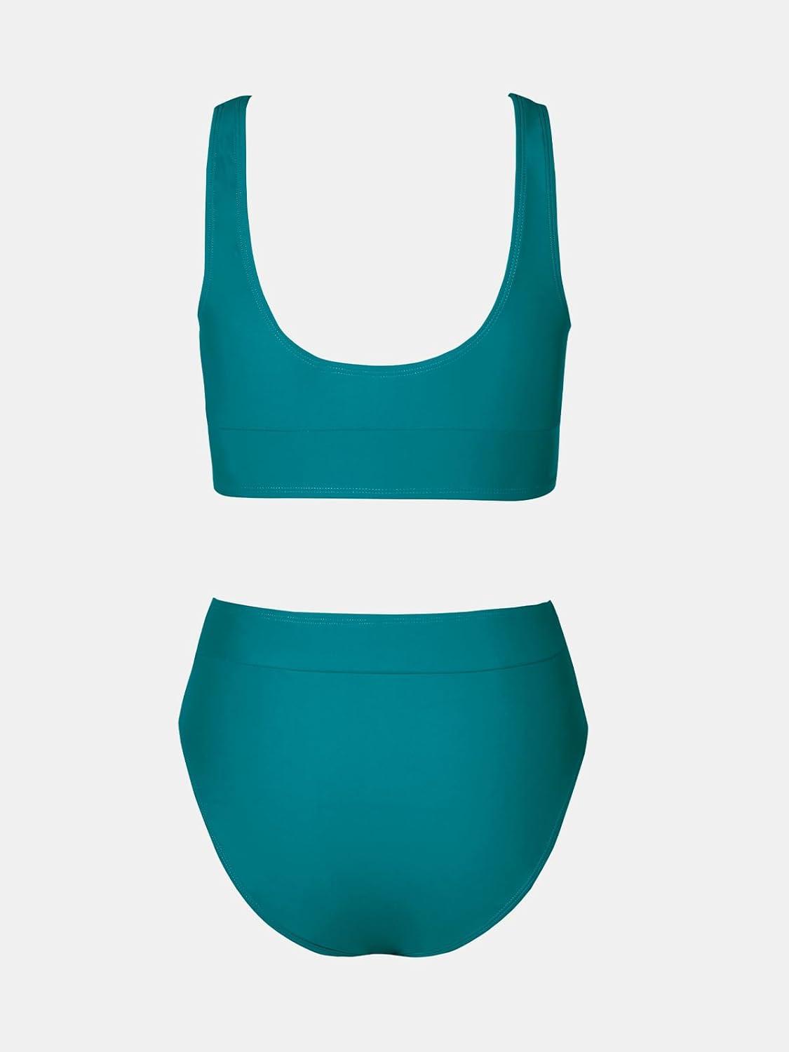 imageCUPSHE Womens Bikini Sets Two Piece Swimsuit Scoop Neck Tank Wide Straps Midkini StitchingTeal Blue