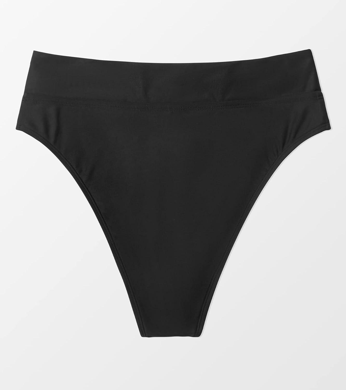 imageCUPSHE Womens Bikini Swimsuit Black High Waisted High Cut Cheeky V Cut Bikini BottomBlack