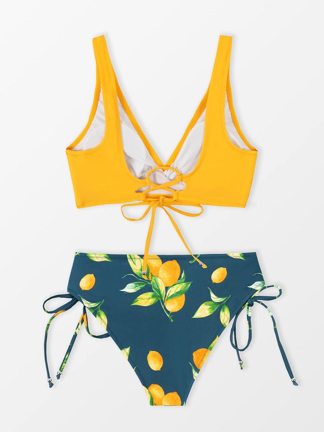 imageCUPSHE Womens Bikini Swimsuit Front Cross Lace Up Two Piece Bathing SuitYellow