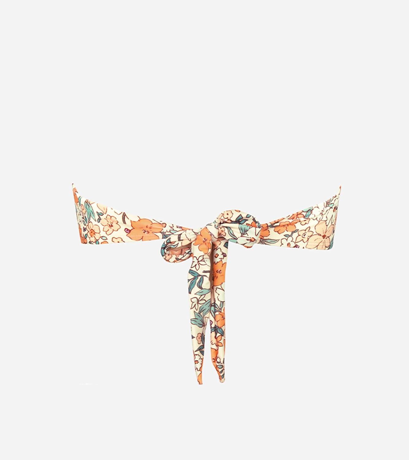 imageCUPSHE Womens Bikini Top Swimsuit Bandeau Top Back Tie with Removable Shoulder StrapsBeigeFloral