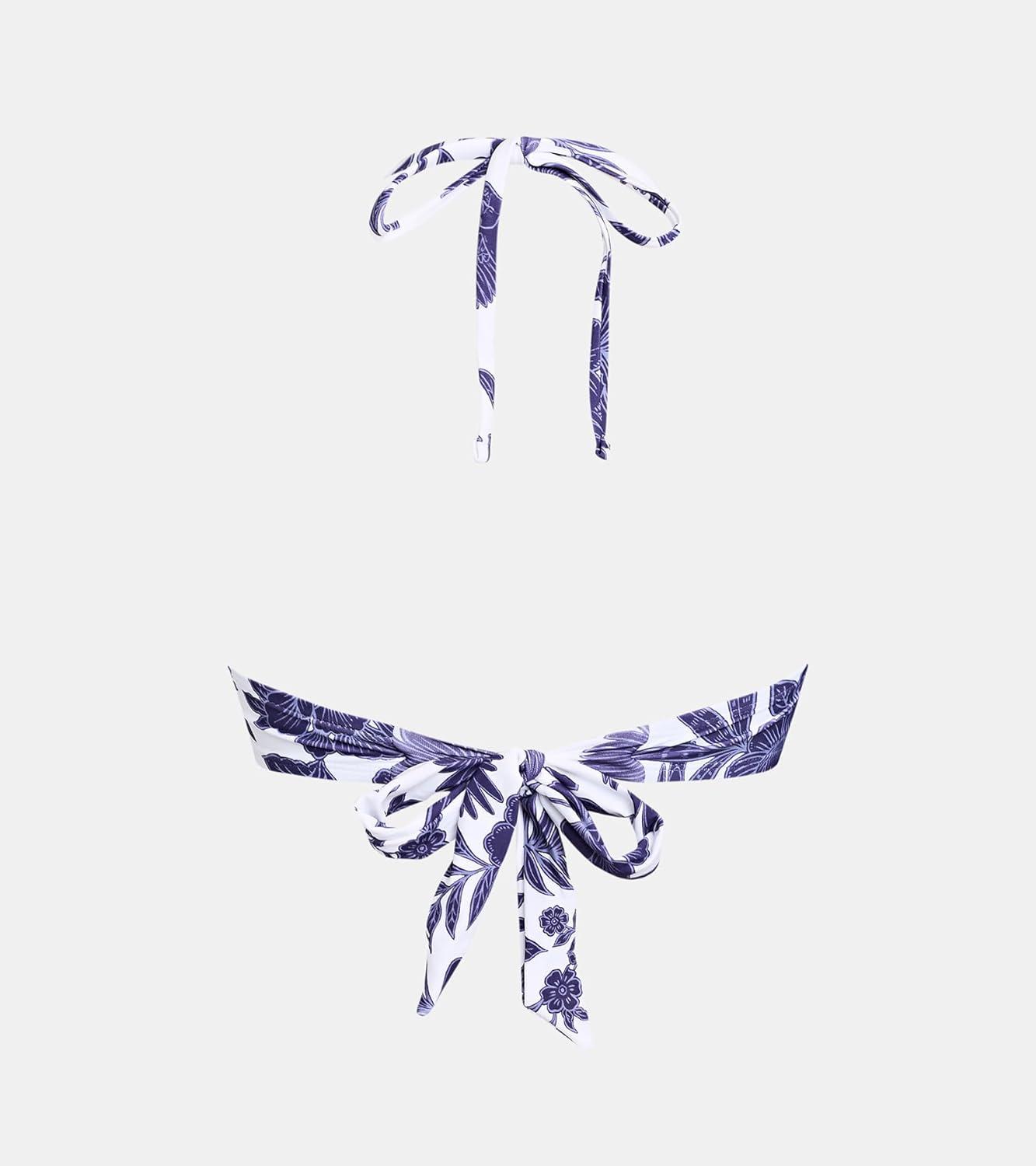 imageCUPSHE Womens Bikini Top Swimsuit Bandeau Top Back Tie with Removable Shoulder StrapsWhiteNavy Floral