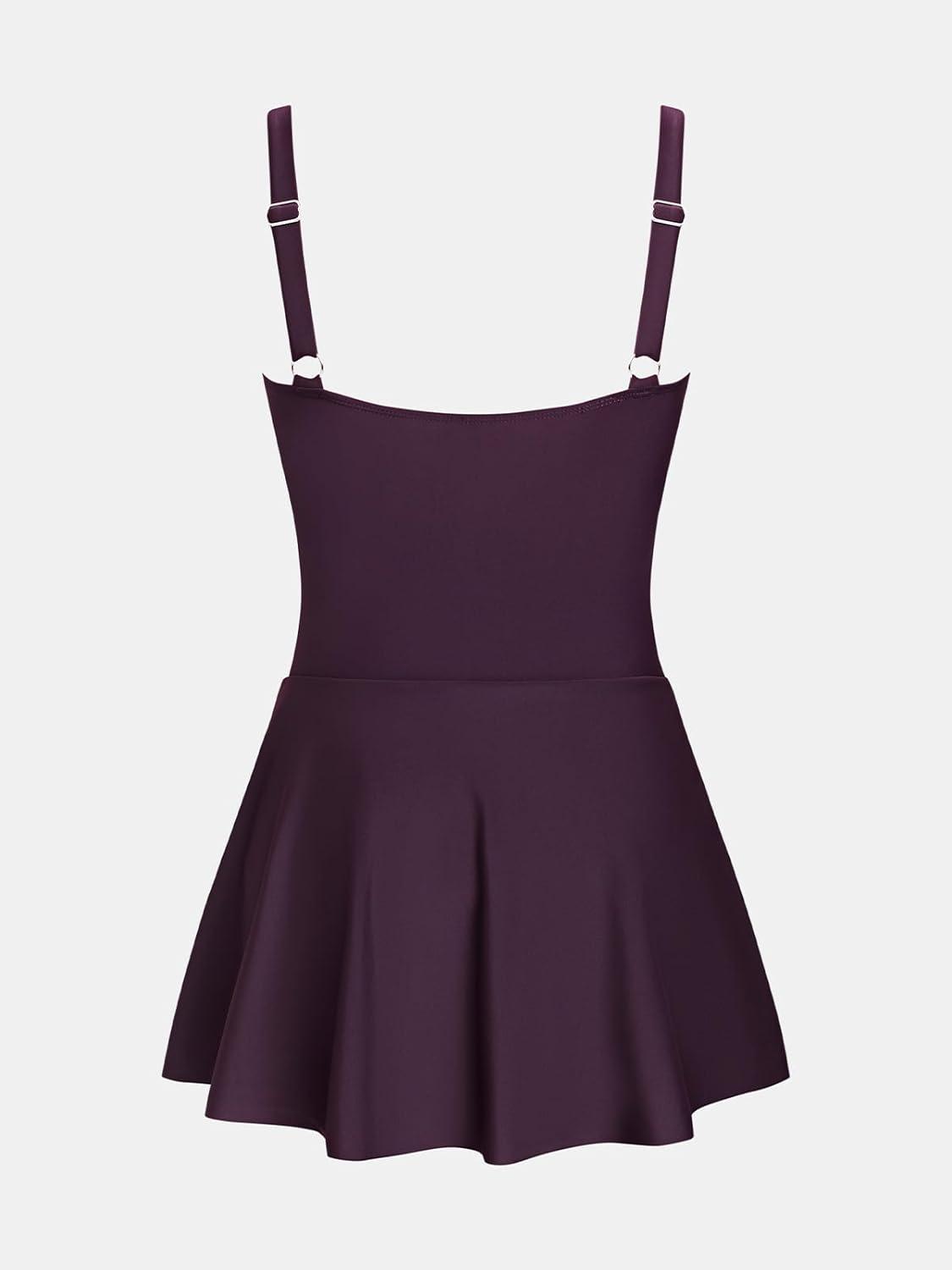 imageCUPSHE Womens One Piece Swim Dress Square Neck Bathing Suit Adjustable Straps Swimdress SwimsuitPlum Purple