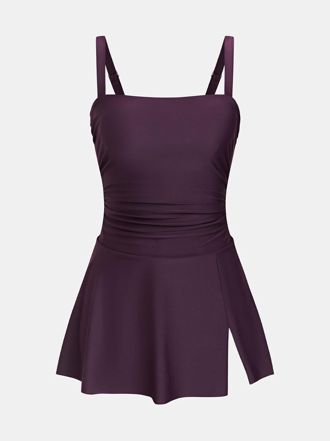 imageCUPSHE Womens One Piece Swim Dress Square Neck Bathing Suit Adjustable Straps Swimdress SwimsuitPlum Purple