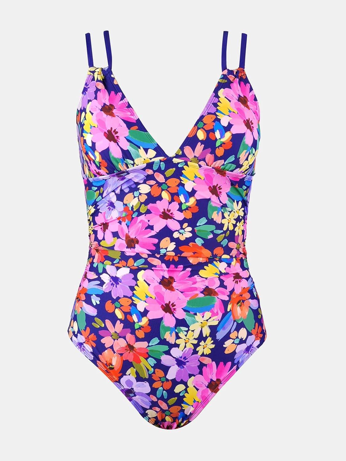 imageCUPSHE Womens One Piece Swimsuit V Neck Tummy Control Double Adjustable Straps Back Cutout ORingPink Floral