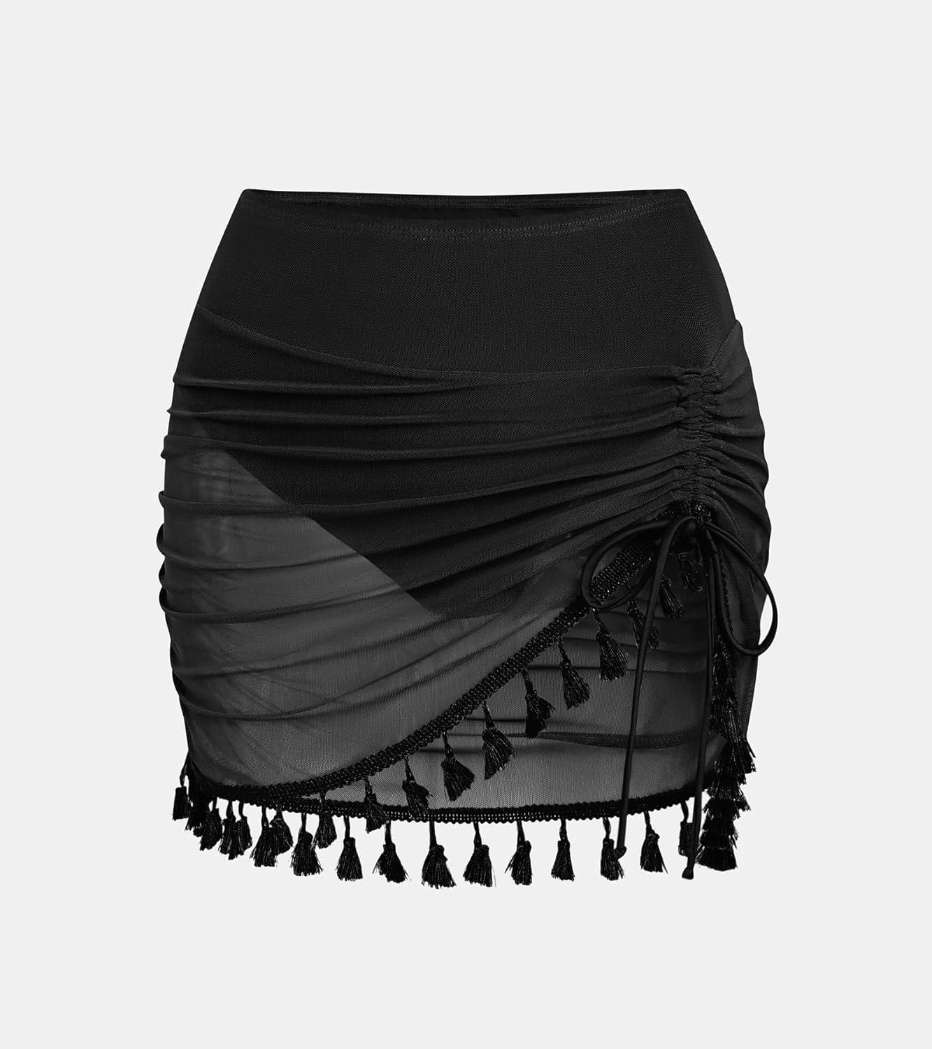 imageCUPSHE Womens Swimsuit Bikini Bottom with Mesh Skirt High Waisted Sexy Bathing Suit RuchedBlack