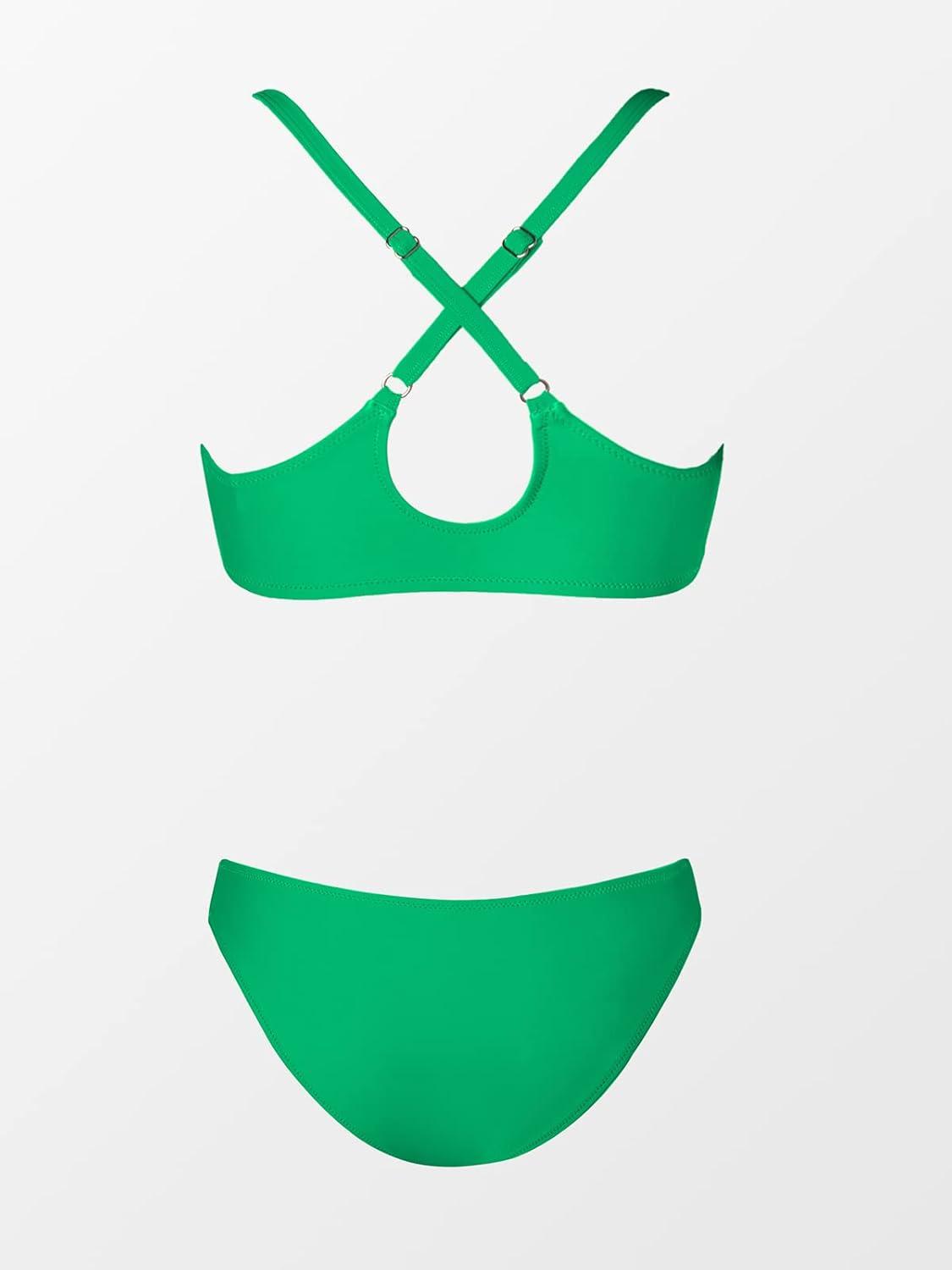 imageCUPSHE Womens Two Piece Bikini Set Floral Print Knot Bunny TieGrass Green