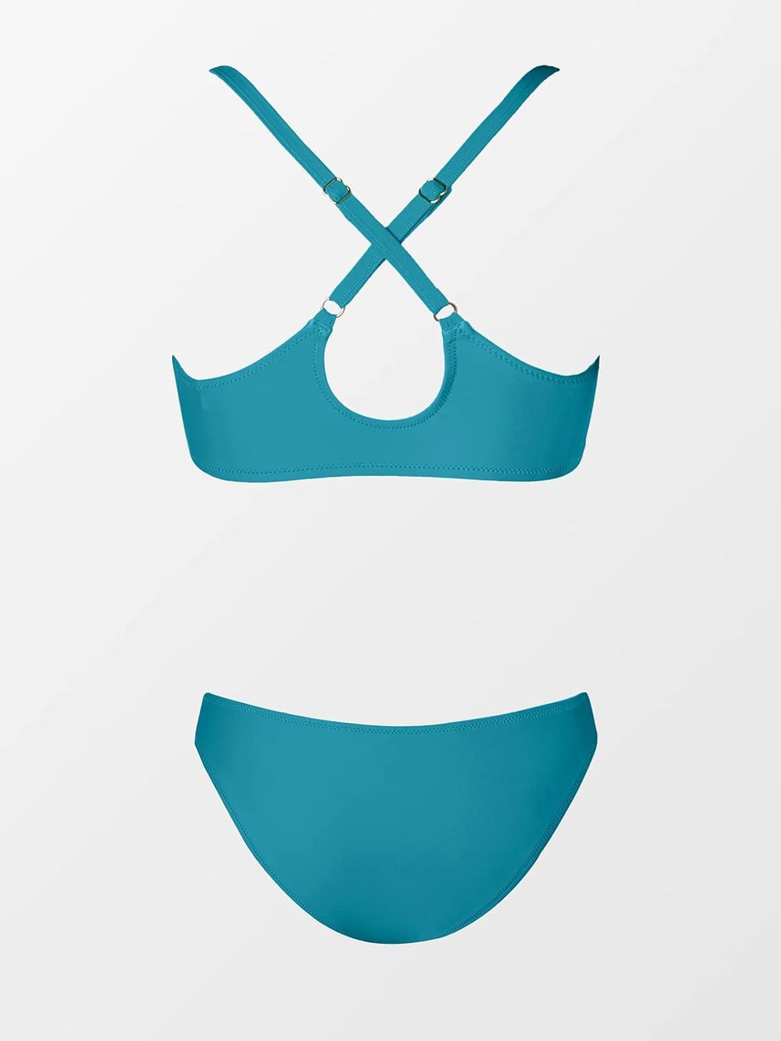 imageCUPSHE Womens Two Piece Bikini Set Floral Print Knot Bunny TieTeal Blue