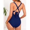 CUPSHE Maternity One Piece Swimsuit Scoop Neck Pregnancy Bathing Suit for Women Wide Straps Criss Cross Back Tie Ribbed(Navy)
