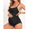 CUPSHE Maternity One Piece Swimsuit Scoop Neck Women’s Bathing Suit Scalloped Lace up Back Criss Cross Tie Pregnancy(Black)