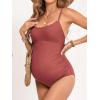 CUPSHE Maternity One Piece Swimsuit Scoop Neck Women’s Bathing Suit Scalloped Lace up Back Criss Cross Tie Pregnancy(Brown)