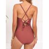 CUPSHE Maternity One Piece Swimsuit Scoop Neck Women’s Bathing Suit Scalloped Lace up Back Criss Cross Tie Pregnancy(Brown)