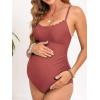 CUPSHE Maternity One Piece Swimsuit Scoop Neck Women’s Bathing Suit Scalloped Lace up Back Criss Cross Tie Pregnancy(Brown)