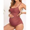 CUPSHE Maternity One Piece Swimsuit Scoop Neck Women’s Bathing Suit Scalloped Lace up Back Criss Cross Tie Pregnancy(Brown)