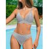 CUPSHE Women Bikini Set Solid Color Sexy Triangle Two Piece Swimsuit(White/Black Striped)