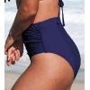 CUPSHE Women Swimsuit Bikini Bottom High Waisted Full Coverage Tummy Control Bathing Suit(Navy Blue)