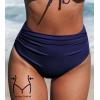 CUPSHE Women Swimsuit Bikini Bottom High Waisted Full Coverage Tummy Control Bathing Suit(Navy Blue)