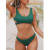 CUPSHE Women Swimsuit Bikini Set Two Piece Ribbed Texture Side Cutout Tank Top Mid Rise Bathing Suit(Castleton Green)