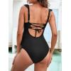 CUPSHE Women Swimsuit Maternity One Piece Bathing Suit Deep V Neck Ruffle Back Tie Ruching Adjustable Straps Swimwear(Black)