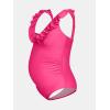 CUPSHE Women Swimsuit Maternity One Piece Bathing Suit Deep V Neck Ruffle Back Tie Ruching Adjustable Straps Swimwear(Bright Pink)