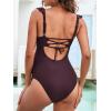 CUPSHE Women Swimsuit Maternity One Piece Bathing Suit Deep V Neck Ruffle Back Tie Ruching Adjustable Straps Swimwear(Brown)
