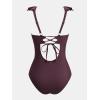 CUPSHE Women Swimsuit Maternity One Piece Bathing Suit Deep V Neck Ruffle Back Tie Ruching Adjustable Straps Swimwear(Brown)