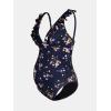 CUPSHE Women Swimsuit Maternity One Piece Bathing Suit Deep V Neck Ruffle Back Tie Ruching Adjustable Straps Swimwear(Dark Blue/Floral)