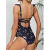 CUPSHE Women Swimsuit Maternity One Piece Bathing Suit Deep V Neck Ruffle Back Tie Ruching Adjustable Straps Swimwear(Dark Blue/Floral)