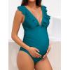 CUPSHE Women Swimsuit Maternity One Piece Bathing Suit Deep V Neck Ruffle Back Tie Ruching Adjustable Straps Swimwear(Teal Blue)
