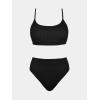 CUPSHE Women’s Bikini Set Two Piece Swimsuits High Waisted Scoop Neck Spaghetti Adjustable Straps Textured(Black)