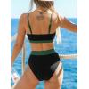 CUPSHE Women’s Bikini Set Two Piece Swimsuits High Waisted Scoop Neck Spaghetti Adjustable Straps Textured(Black/Dark Green)