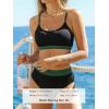 CUPSHE Women’s Bikini Set Two Piece Swimsuits High Waisted Scoop Neck Spaghetti Adjustable Straps Textured(Black/Dark Green)
