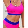 CUPSHE Women’s Bikini Set Two Piece Swimsuits High Waisted Scoop Neck Spaghetti Adjustable Straps Textured(Blue/Magenta)