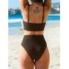 CUPSHE Women’s Bikini Set Two Piece Swimsuits High Waisted Scoop Neck Spaghetti Adjustable Straps Textured(Brown)