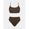 CUPSHE Women’s Bikini Set Two Piece Swimsuits High Waisted Scoop Neck Spaghetti Adjustable Straps Textured(Brown)