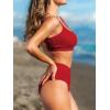 CUPSHE Women’s Bikini Set Two Piece Swimsuits High Waisted Scoop Neck Spaghetti Adjustable Straps Textured(Burgundy)