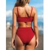 CUPSHE Women’s Bikini Set Two Piece Swimsuits High Waisted Scoop Neck Spaghetti Adjustable Straps Textured(Burgundy)