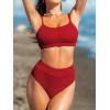 CUPSHE Women’s Bikini Set Two Piece Swimsuits High Waisted Scoop Neck Spaghetti Adjustable Straps Textured(Burgundy)