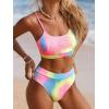 CUPSHE Women’s Bikini Set Two Piece Swimsuits High Waisted Scoop Neck Spaghetti Adjustable Straps Textured(Candy Rainbow)